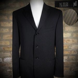 41R Pal Zileri Pull black Striped Wool Blend Blazer Sport Coat Jacket